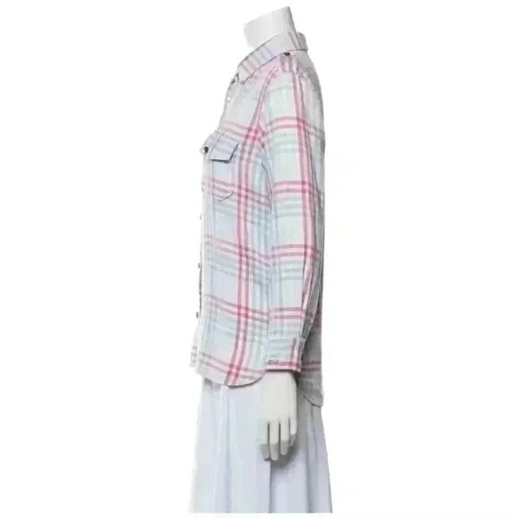 Current Elliott Blue Plaid Long Sleeve Button Up Top Size 2 Small - Picture 5 of 10